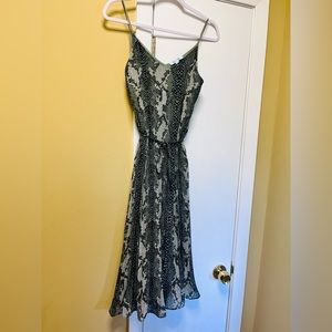 MIDI dress, animal print, grey and green tones, size small, fully lined,